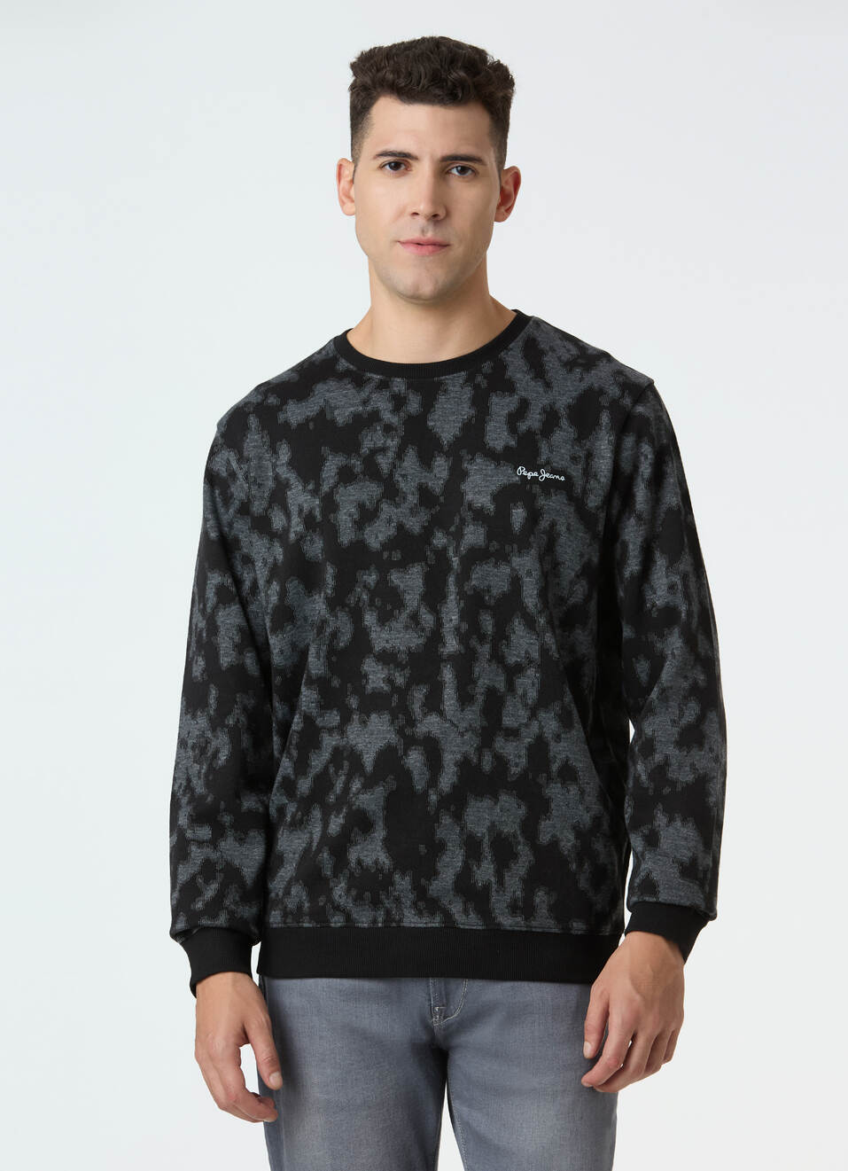 Men Black Abstract Camo Print Sweatshirt, , large image number 1