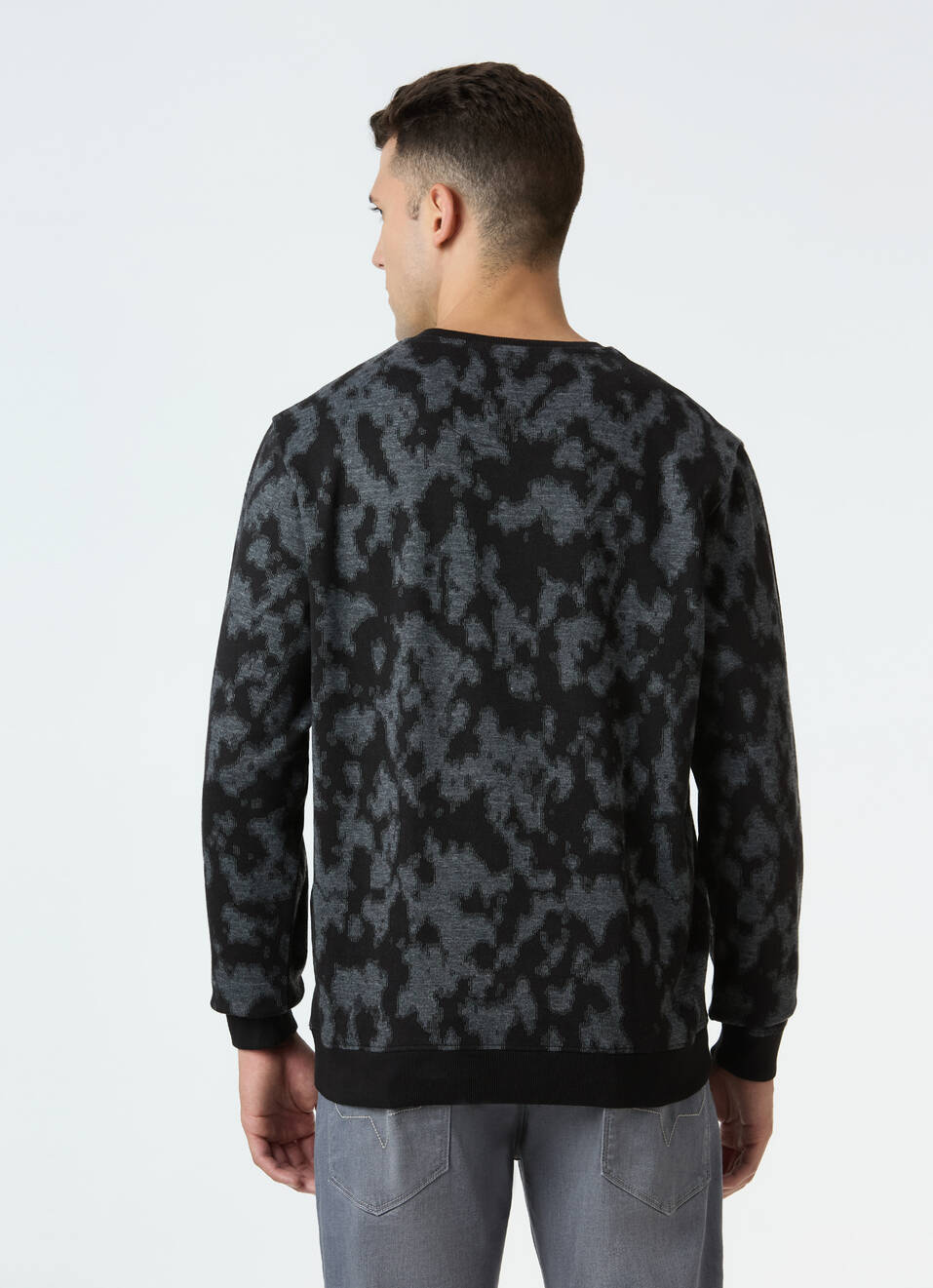 Men Black Abstract Camo Print Sweatshirt, , large image number 2