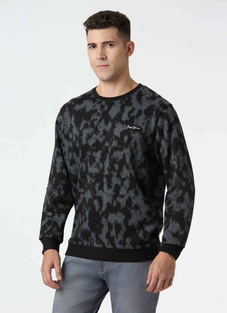 Men Black Abstract Camo Print Sweatshirt, , large image number 3