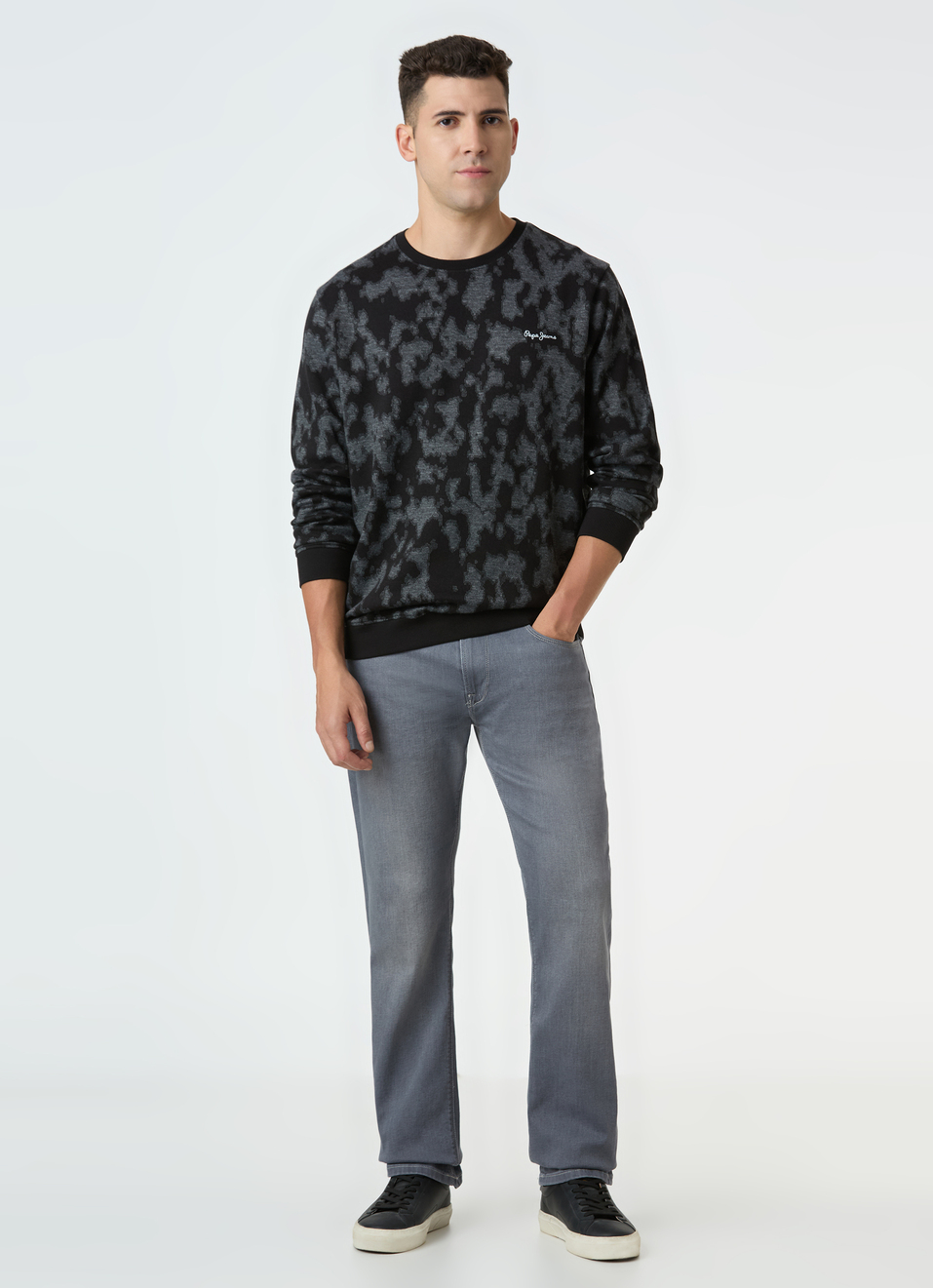 Men Black Abstract Camo Print Sweatshirt, , large image number 5