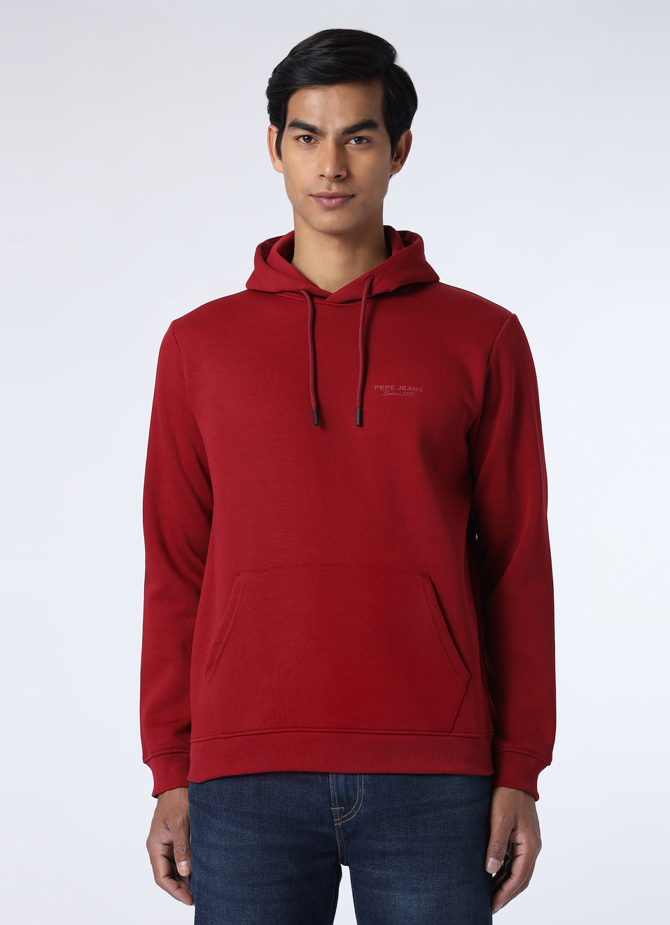 Men Red Regular Fit Solid Hooded Sweatshirt, , large image number 1