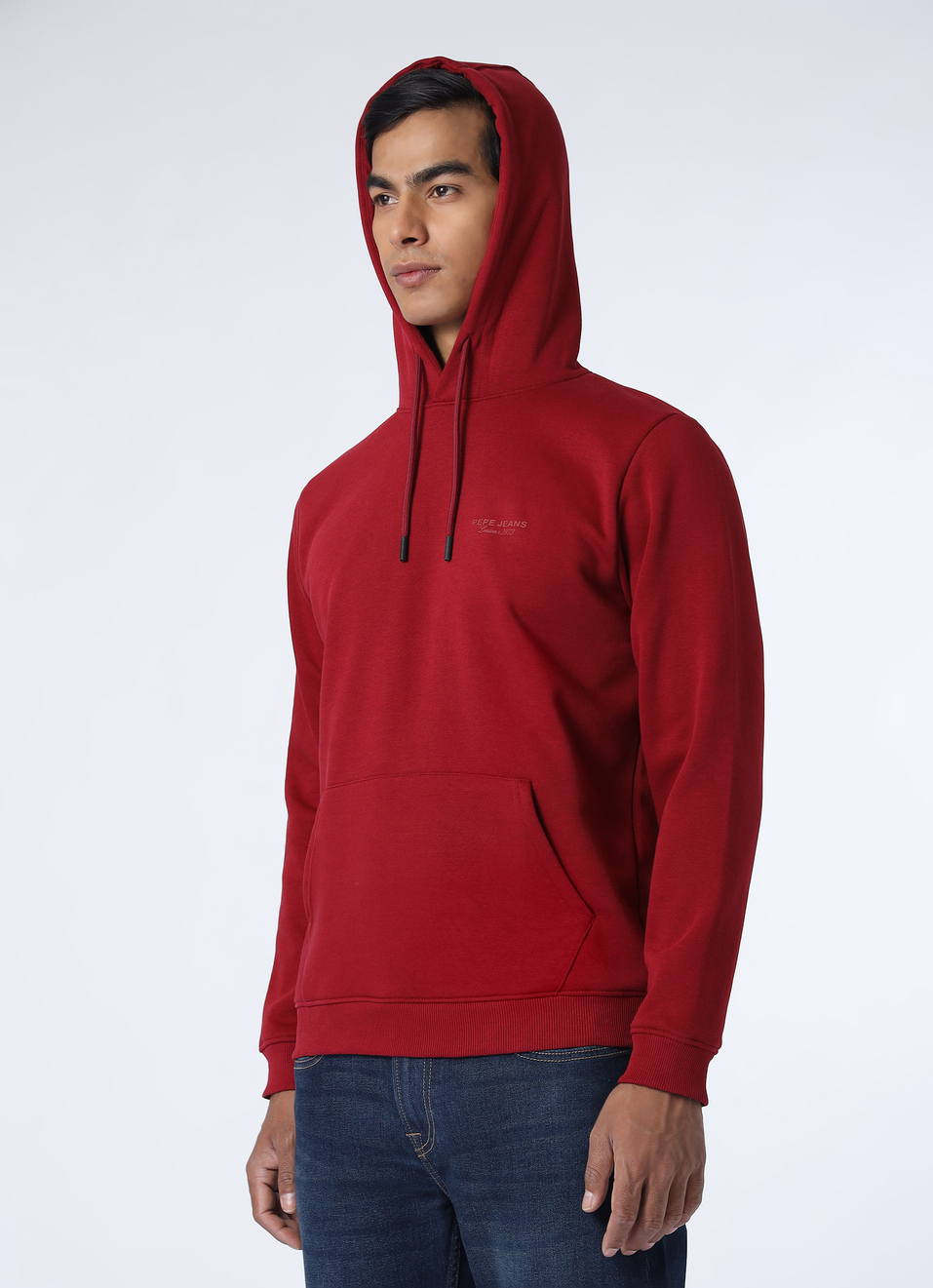 Men Red Regular Fit Solid Hooded Sweatshirt, , large image number 3