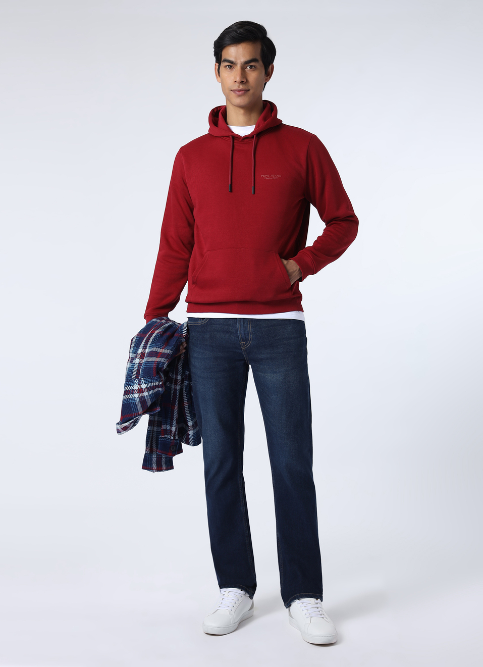 Men Red Regular Fit Solid Hooded Sweatshirt, , large image number 5