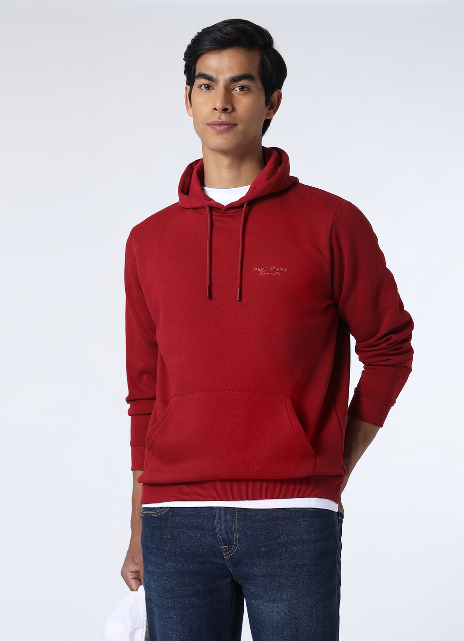 Men Red Regular Fit Solid Hooded Sweatshirt, , large image number 0