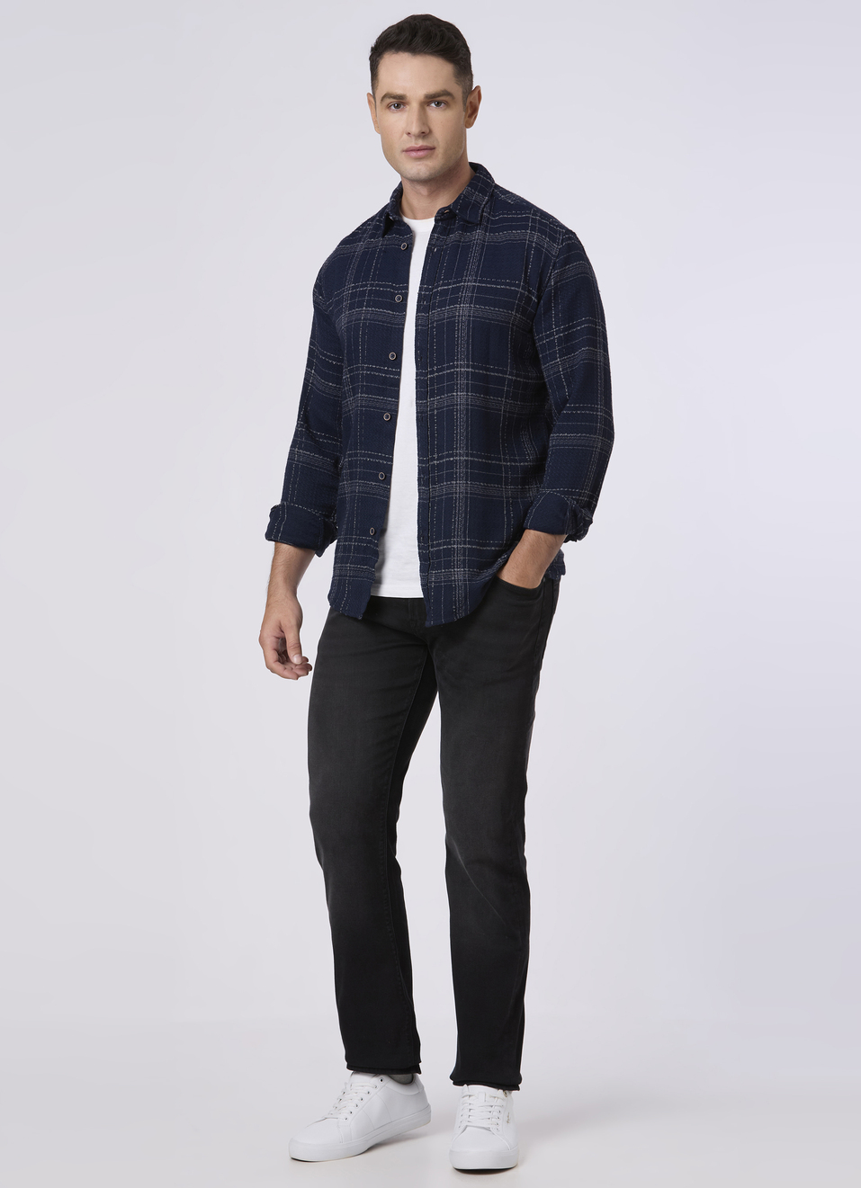 Men Navy Checked Casual Shirt, , large image number 5