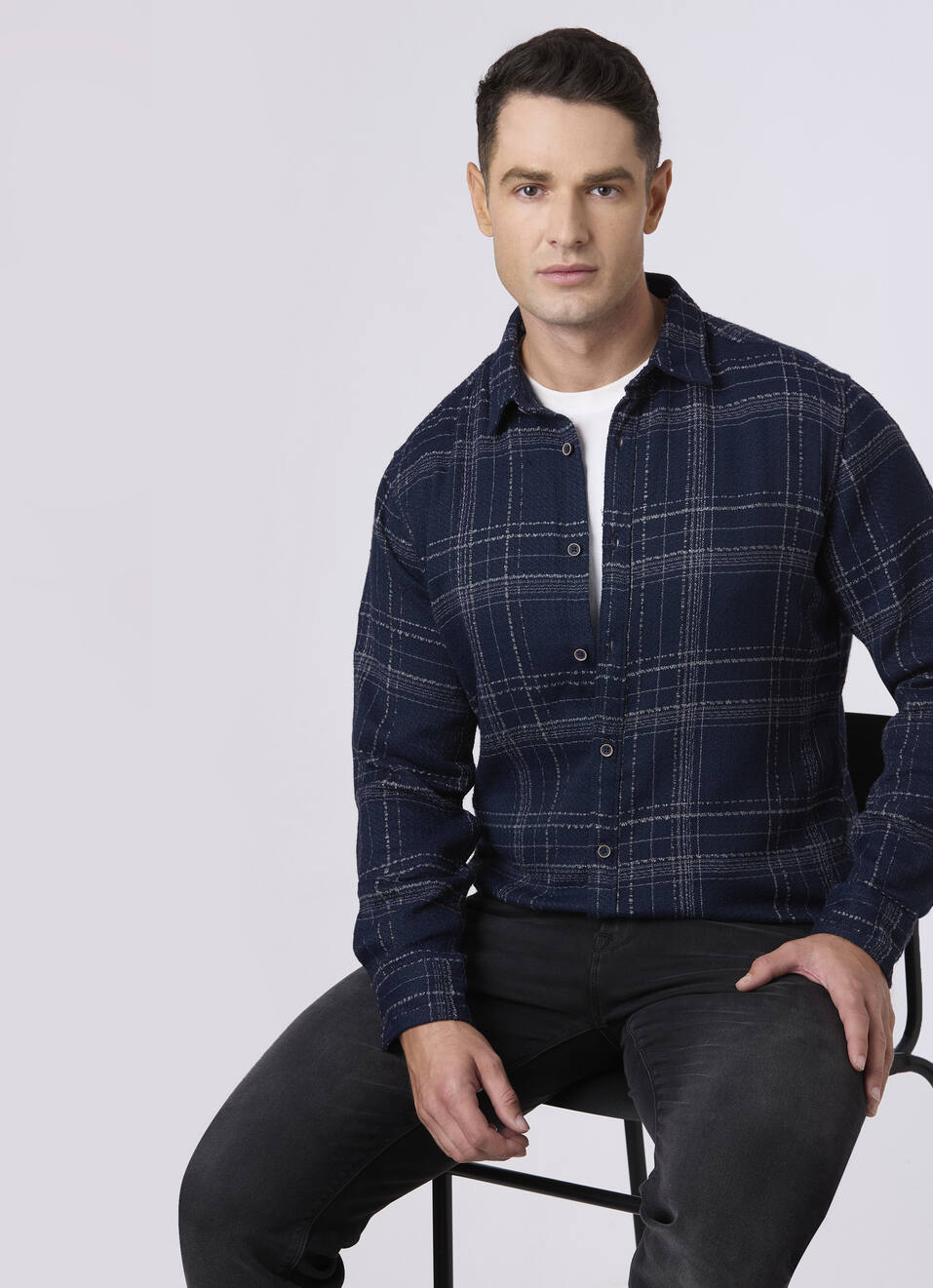 Men Navy Checked Casual Shirt, , large image number 0