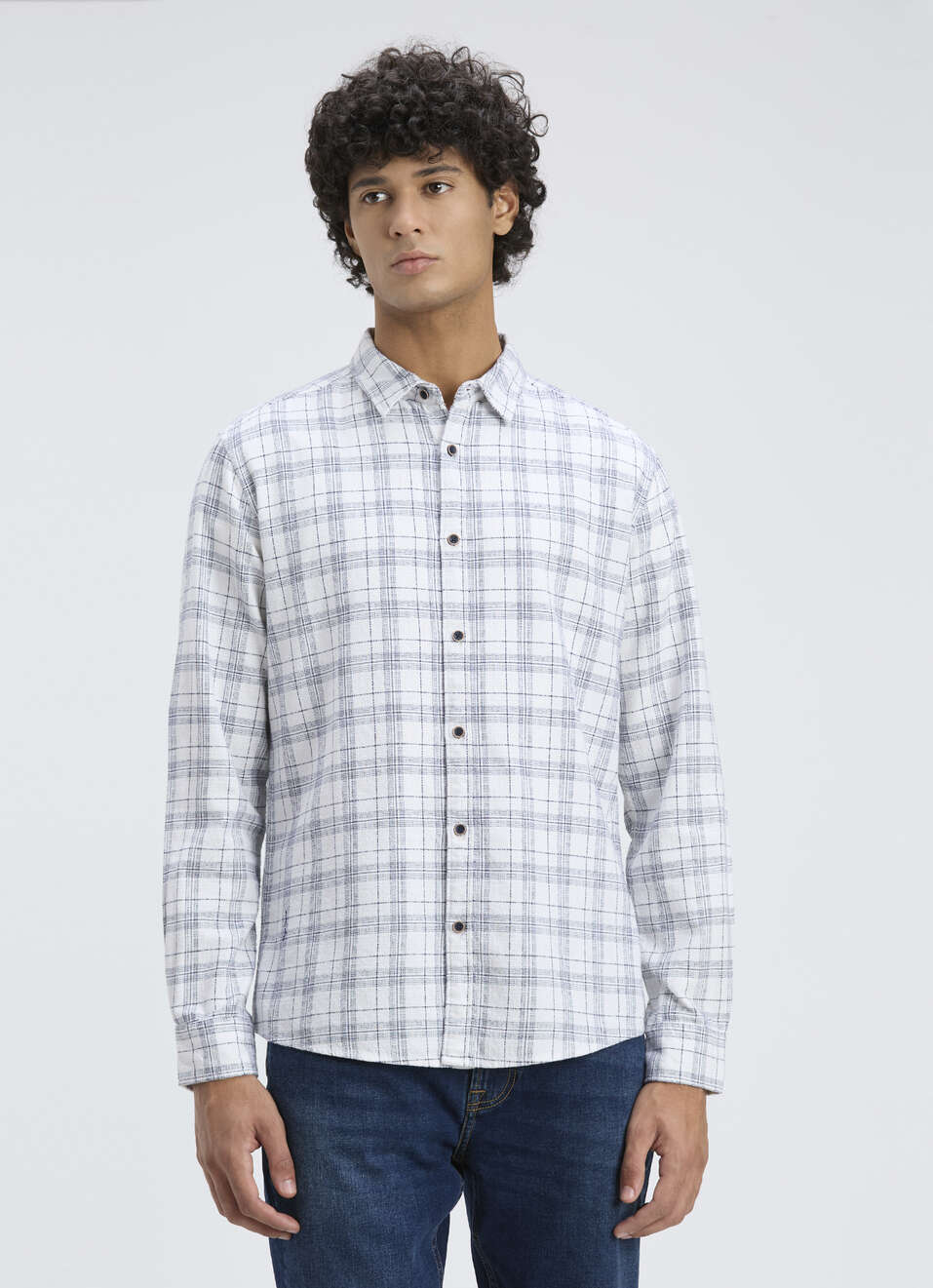 Men White Check Full Sleeve Shirt, , large image number 1