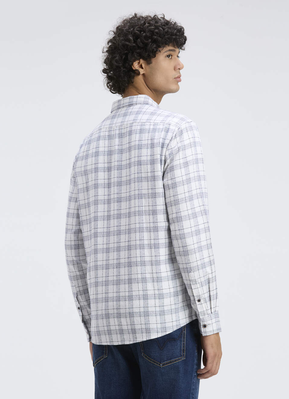 Men White Check Full Sleeve Shirt, , large image number 2