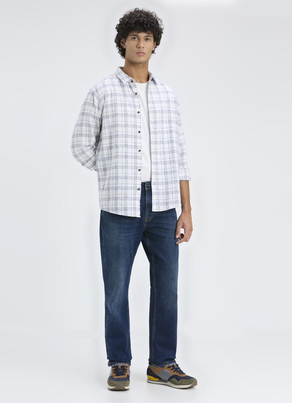 Men White Check Full Sleeve Shirt, , large image number 5