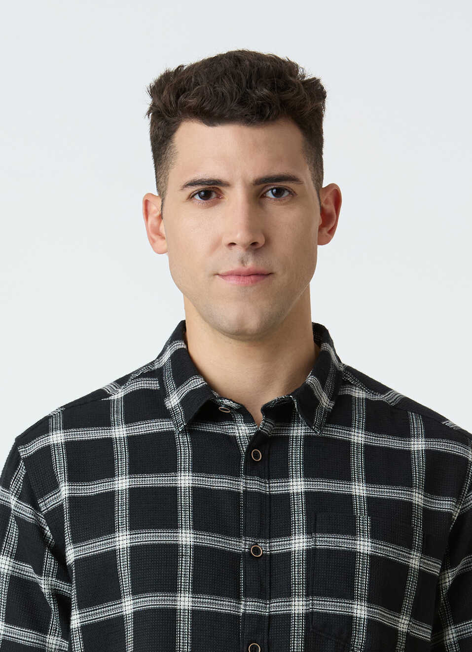 Men Black Check Short Sleeve Shirt, , large image number 4