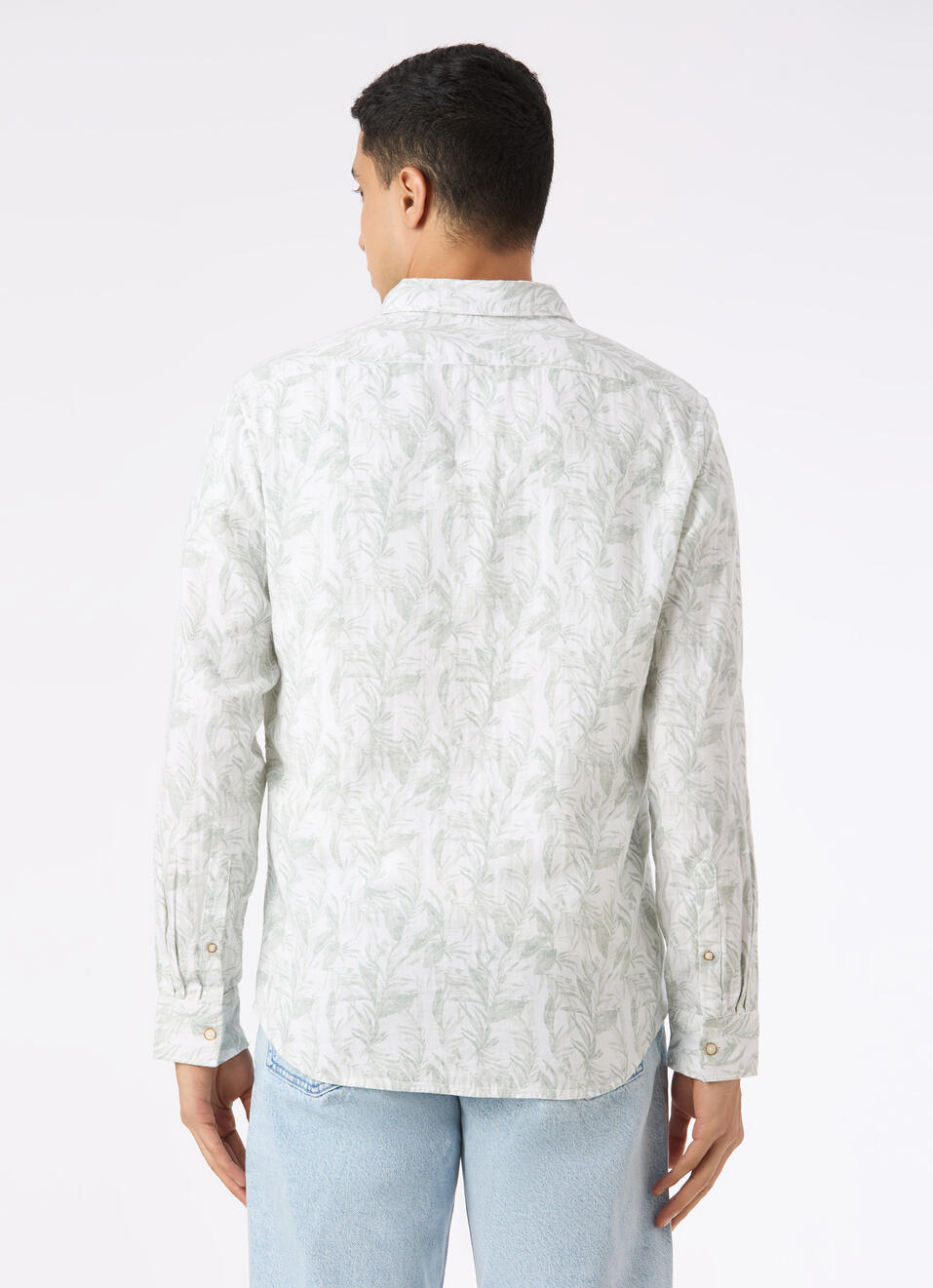 Men Green Botanical Leaf Print Full Sleeve Shirt, , large image number 2