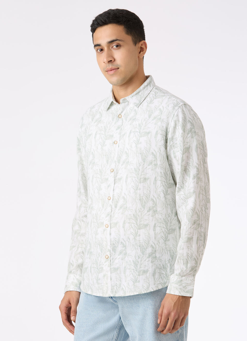 Men Green Botanical Leaf Print Full Sleeve Shirt, , large image number 3