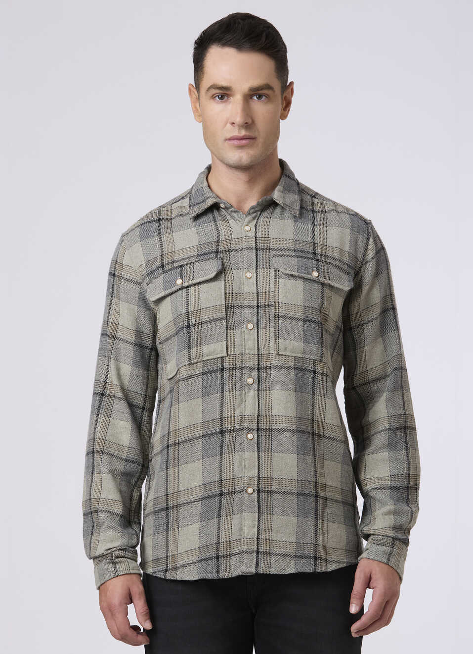 Men Olive Green Checked With Flap Pockets Shirt, , large image number 1