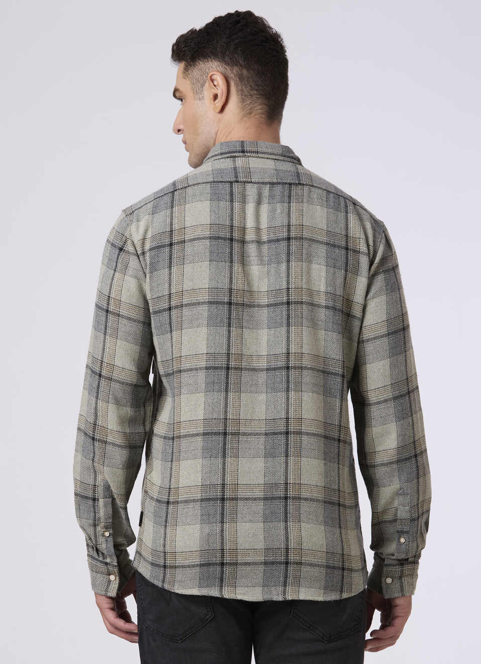 Men Olive Green Checked With Flap Pockets Shirt, , large image number 2