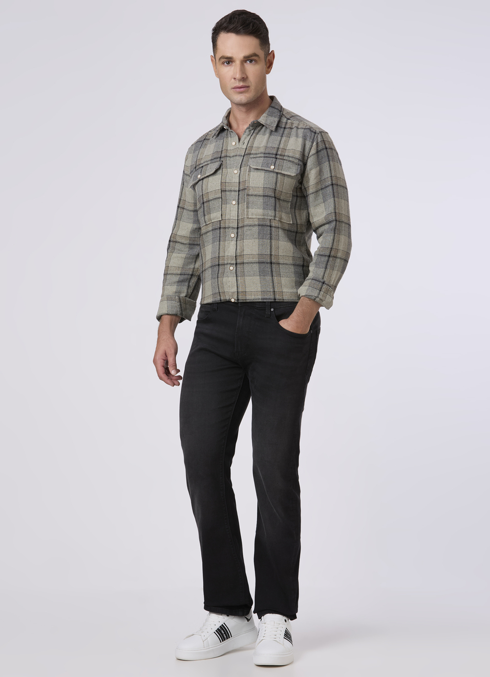 Men Olive Green Checked With Flap Pockets Shirt, , large image number 5