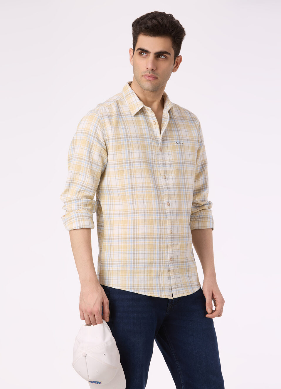 Men Yellow Check Full Sleeve Shirt, , large image number 0