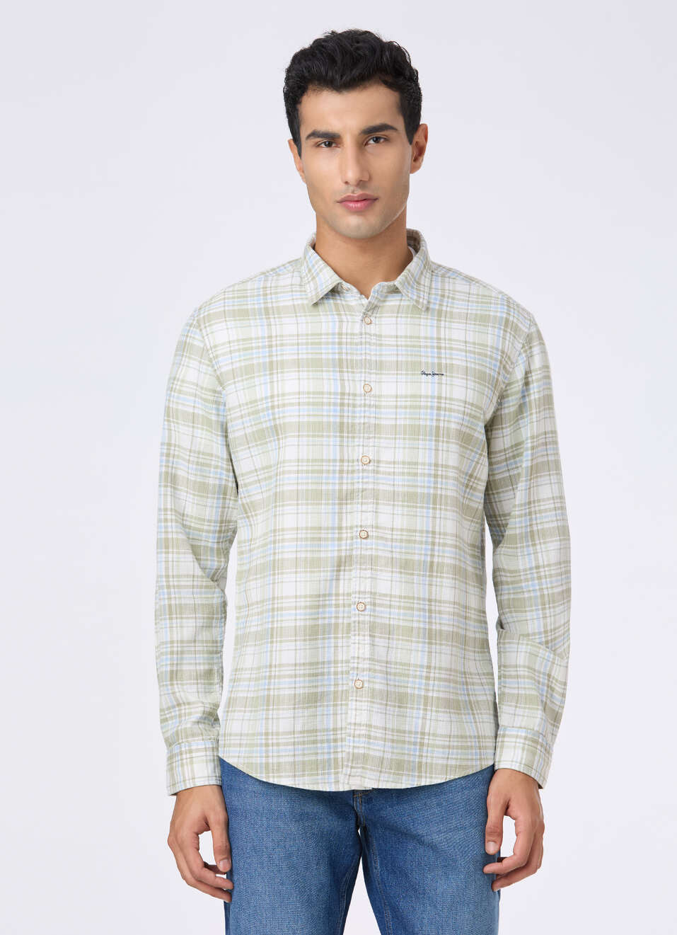 Men Light Green Check Full Sleeve Shirt, , large image number 1
