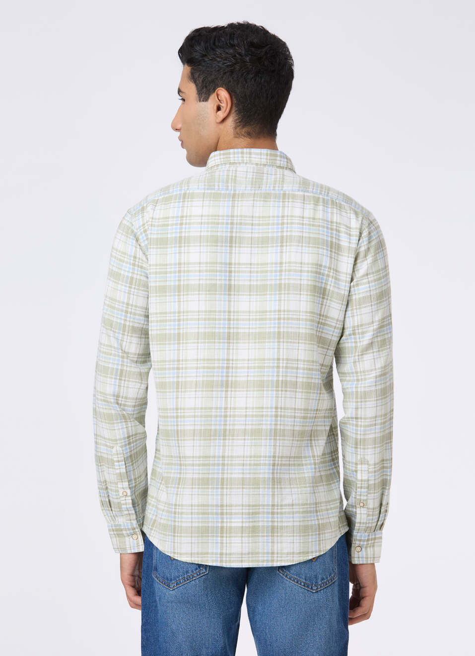 Men Light Green Check Full Sleeve Shirt, , large image number 2