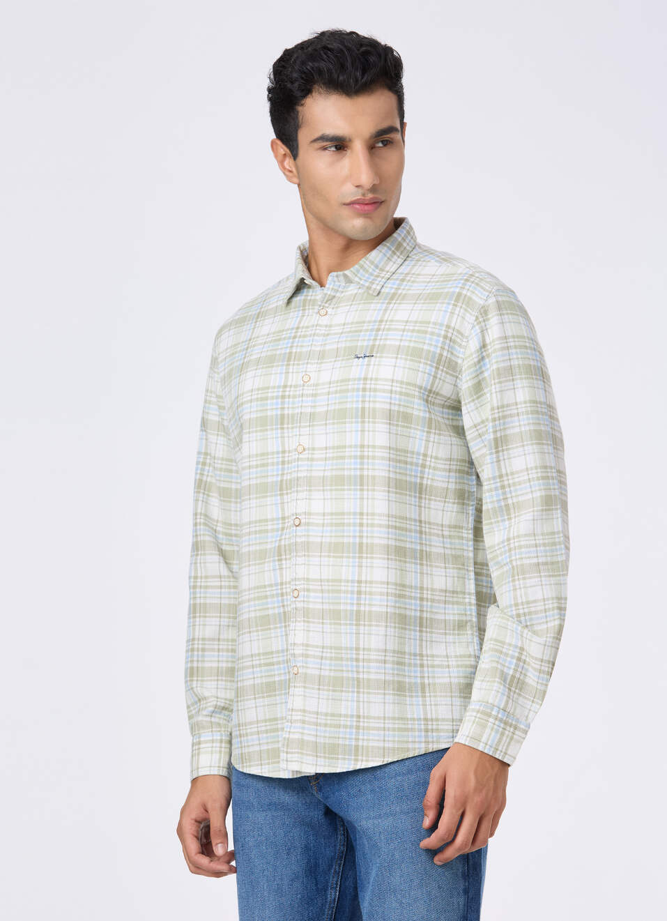 Men Light Green Check Full Sleeve Shirt, , large image number 3