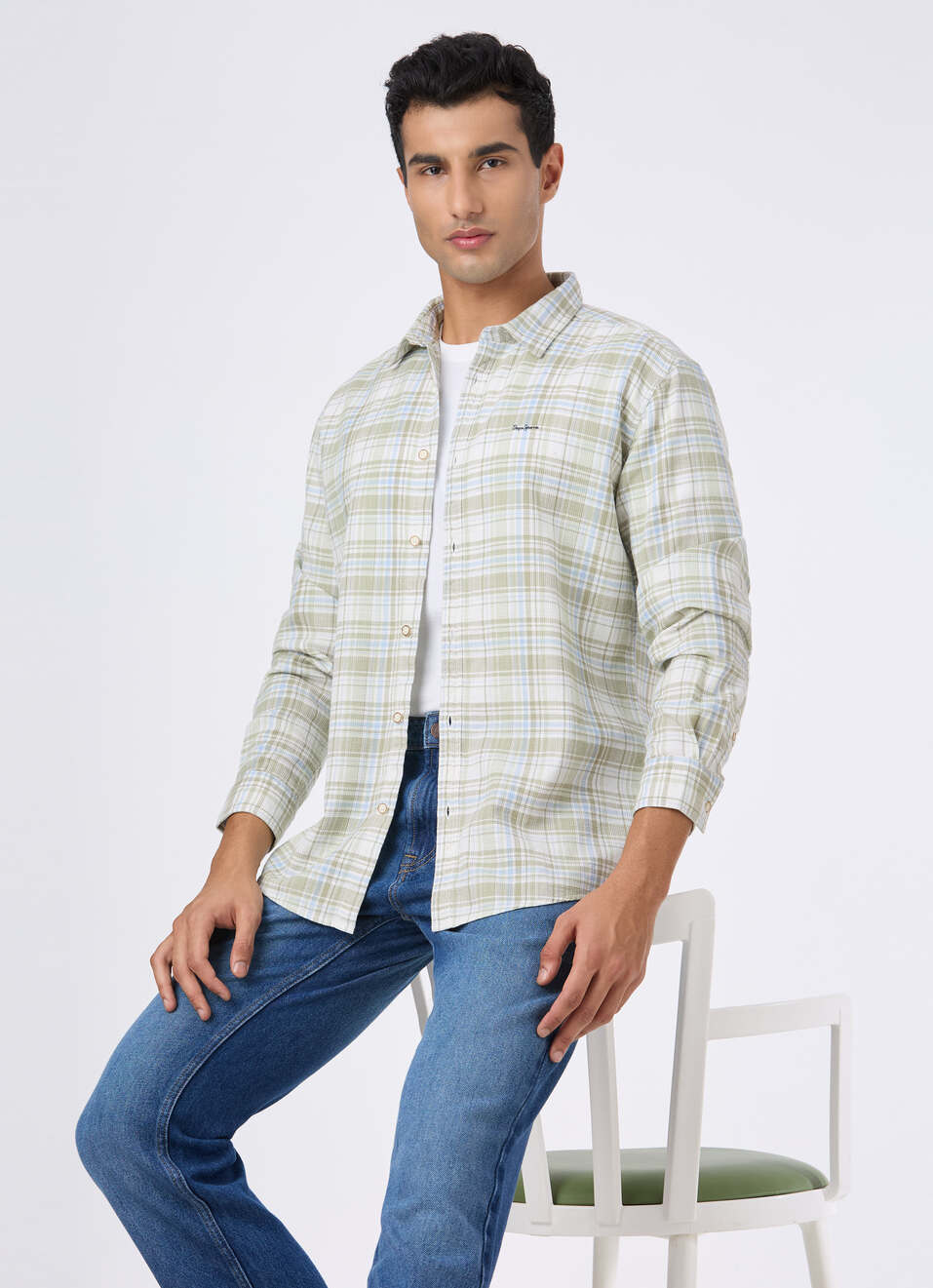 Men Light Green Check Full Sleeve Shirt, , large image number 0