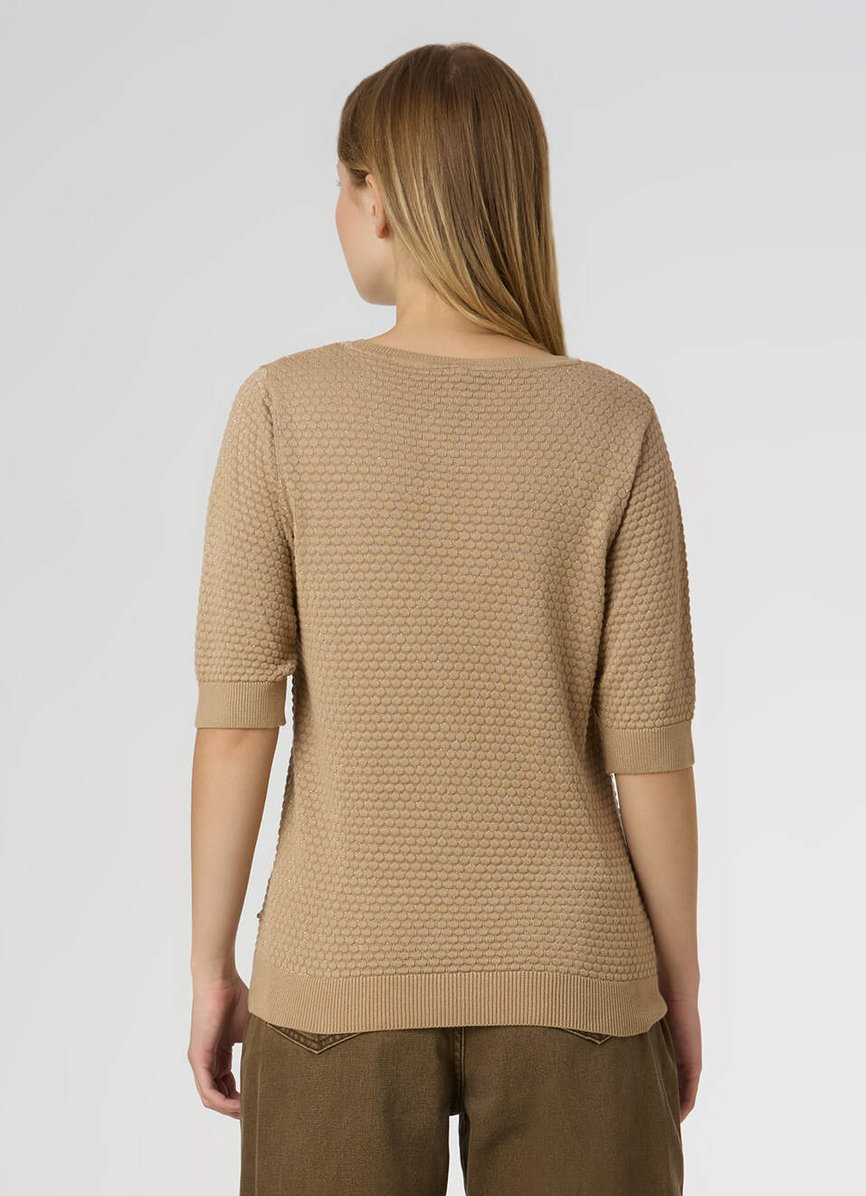 Women Beige Textured Regular Fit Knit Top, , large image number 2