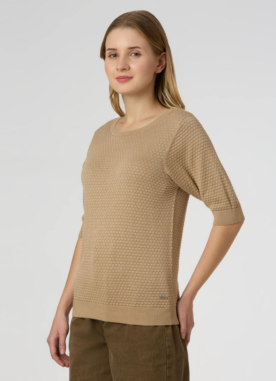 Women Beige Textured Regular Fit Knit Top, , large image number 3