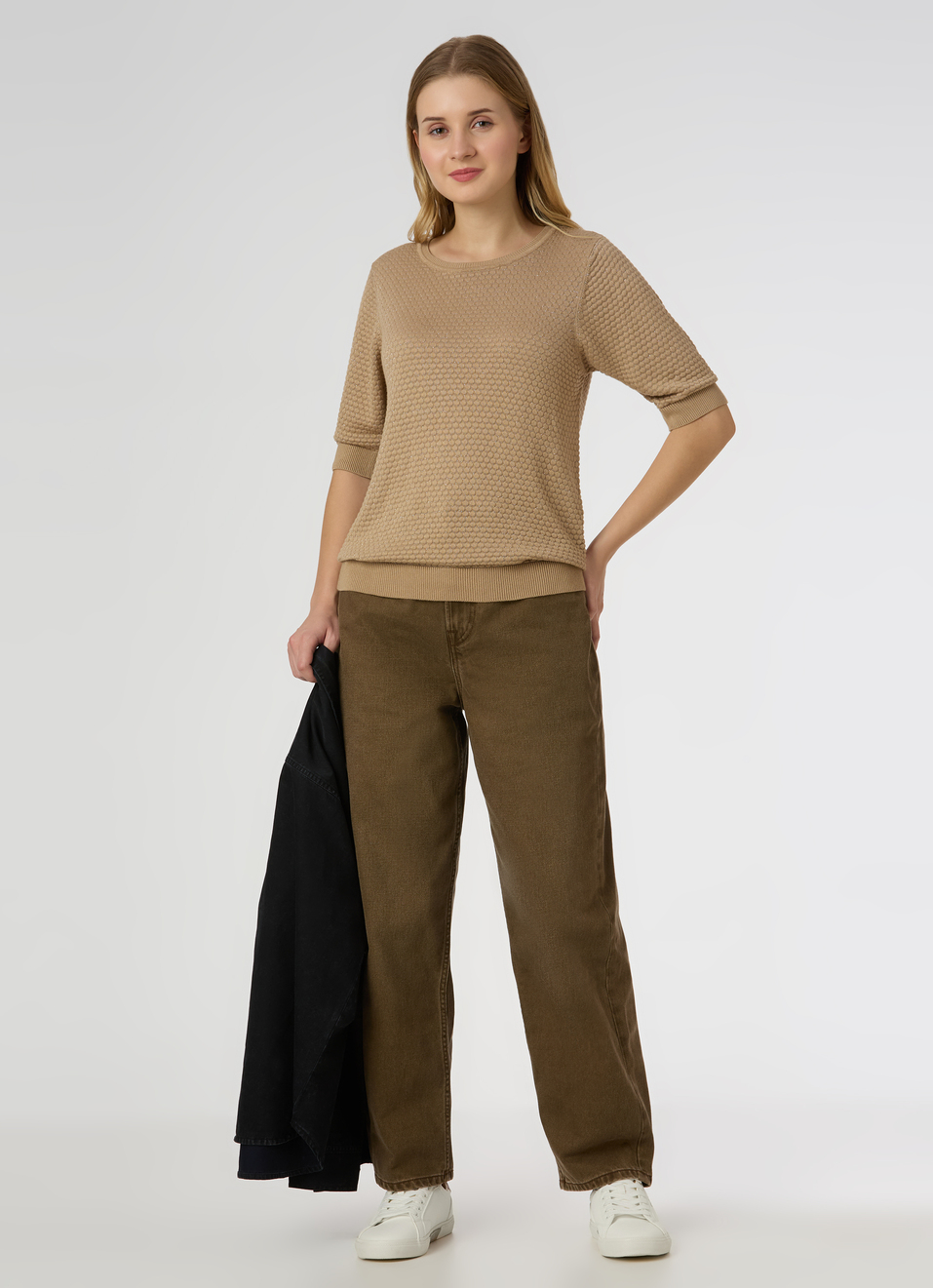 Women Beige Textured Regular Fit Knit Top, , large image number 5