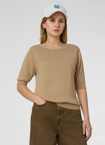 Women Beige Textured Regular Fit Knit Top
