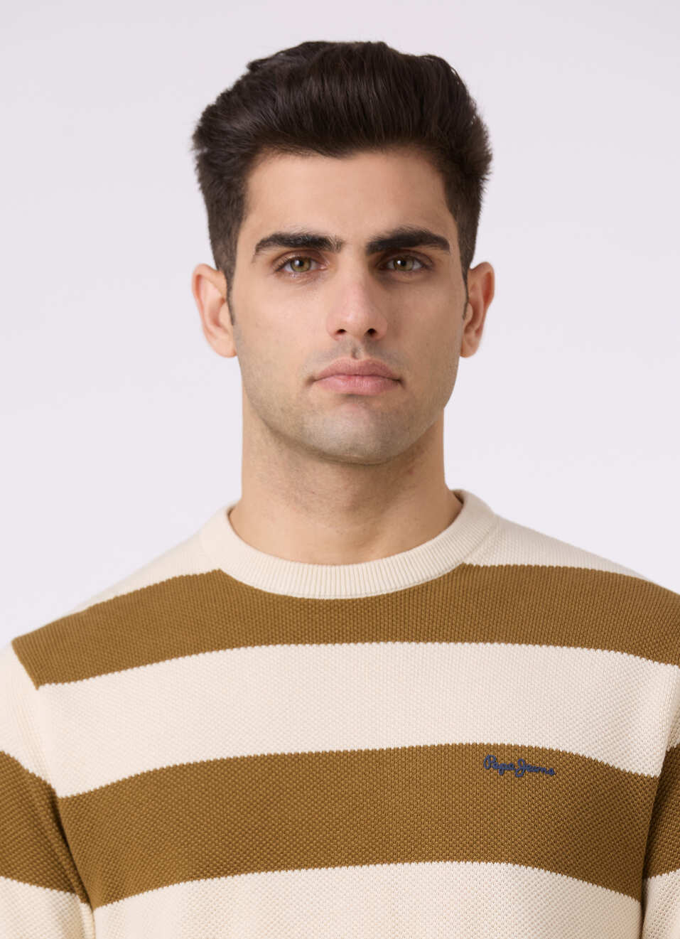 Men Brown Horizontal Stripe Flat Knit Sweater, , large image number 4