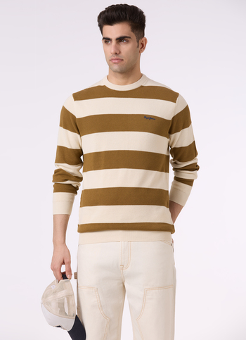 Men Brown Horizontal Stripe Flat Knit Sweater