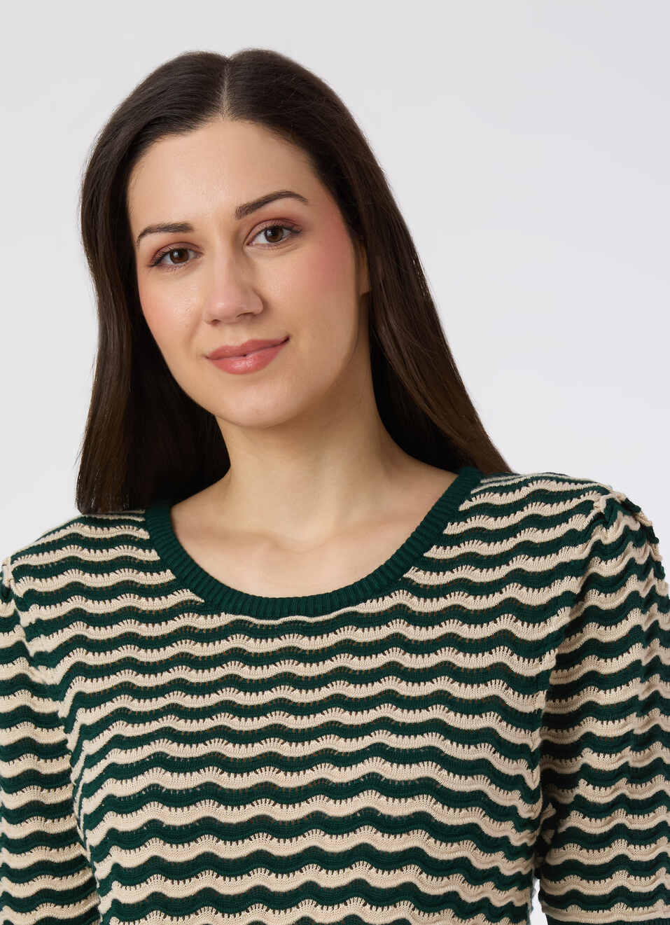 Women Green Textured Stripe Knit Short Sleeve Flat Knit, , large image number 4