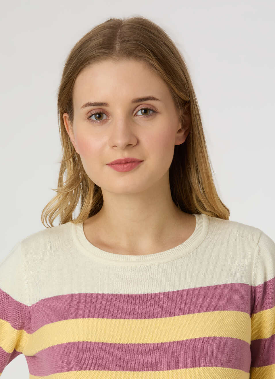 Women Yellow Stripe 3/4 Sleeve Flat Knit Top, , large image number 4