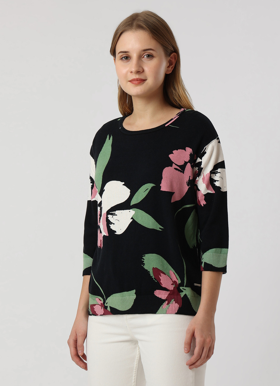 Women Black Floral Print Flat Knit, , large image number 3