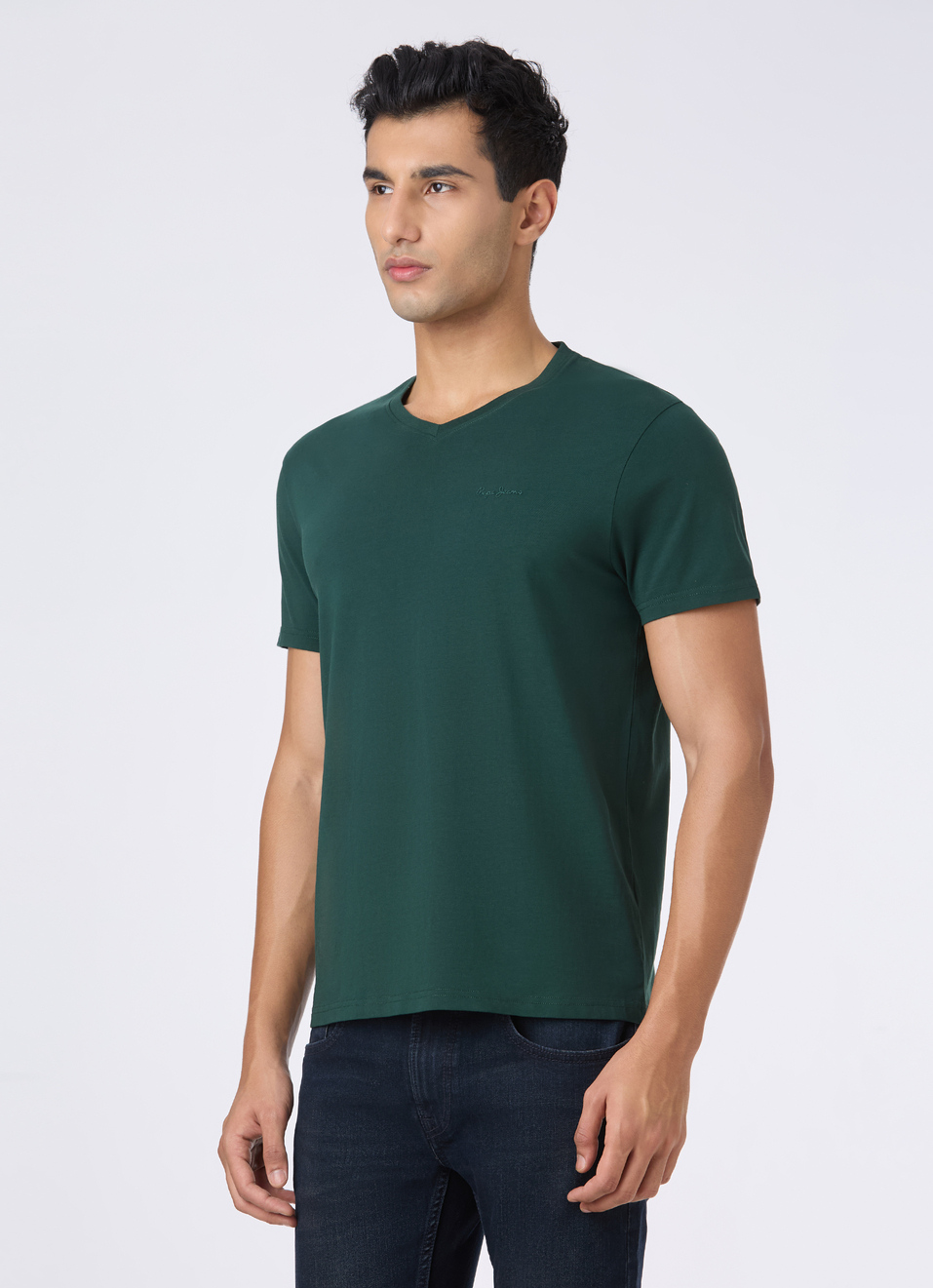 Men Green V Neck Short Sleeve T-shirt, , large image number 3