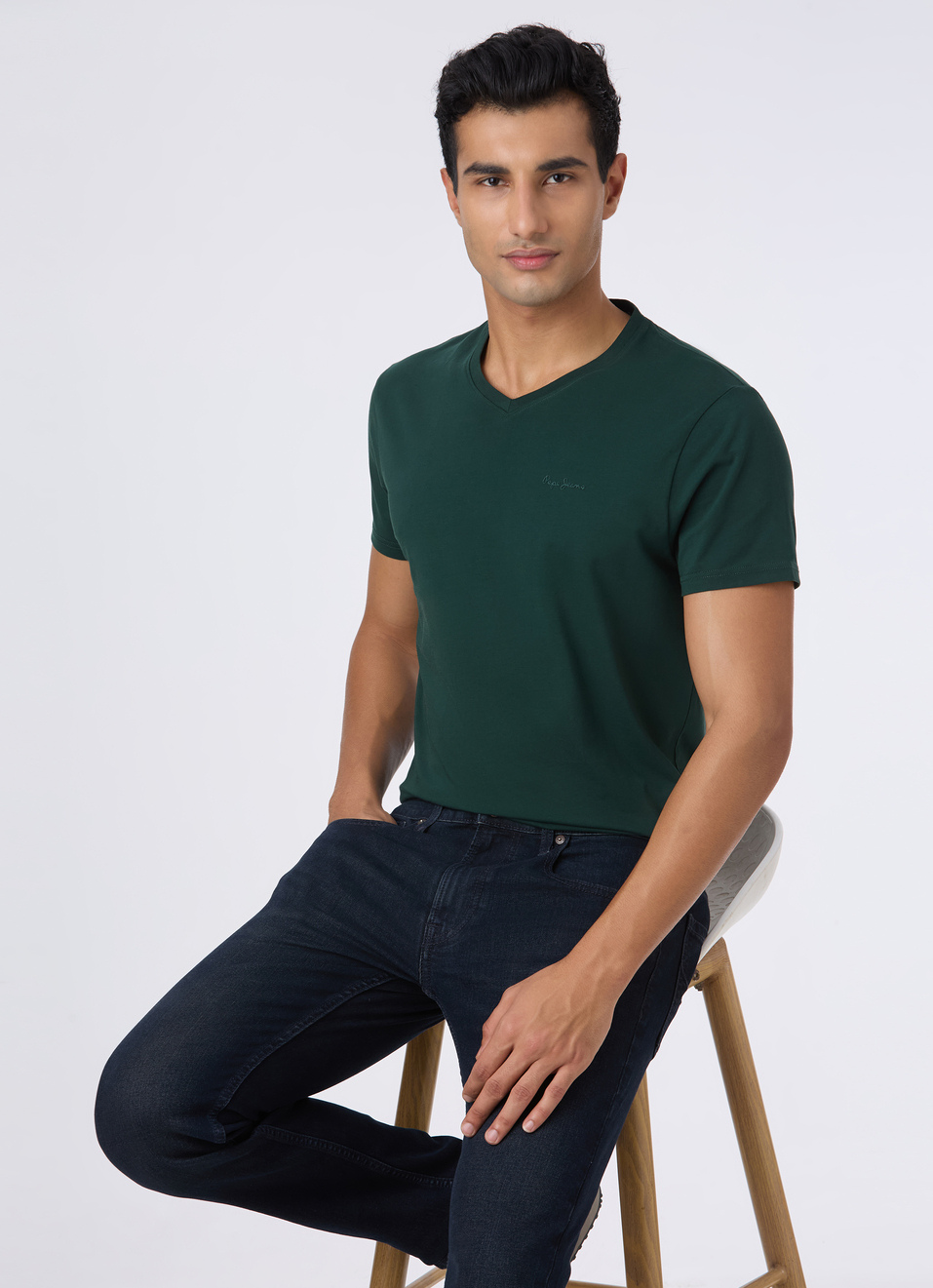 Men Green V Neck Short Sleeve T-shirt, , large image number 0