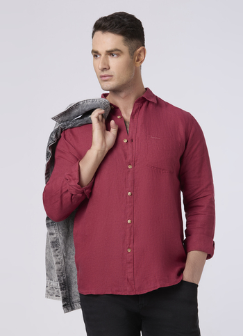 Men Rust Brown Pure Linen Full Sleeve Shirt