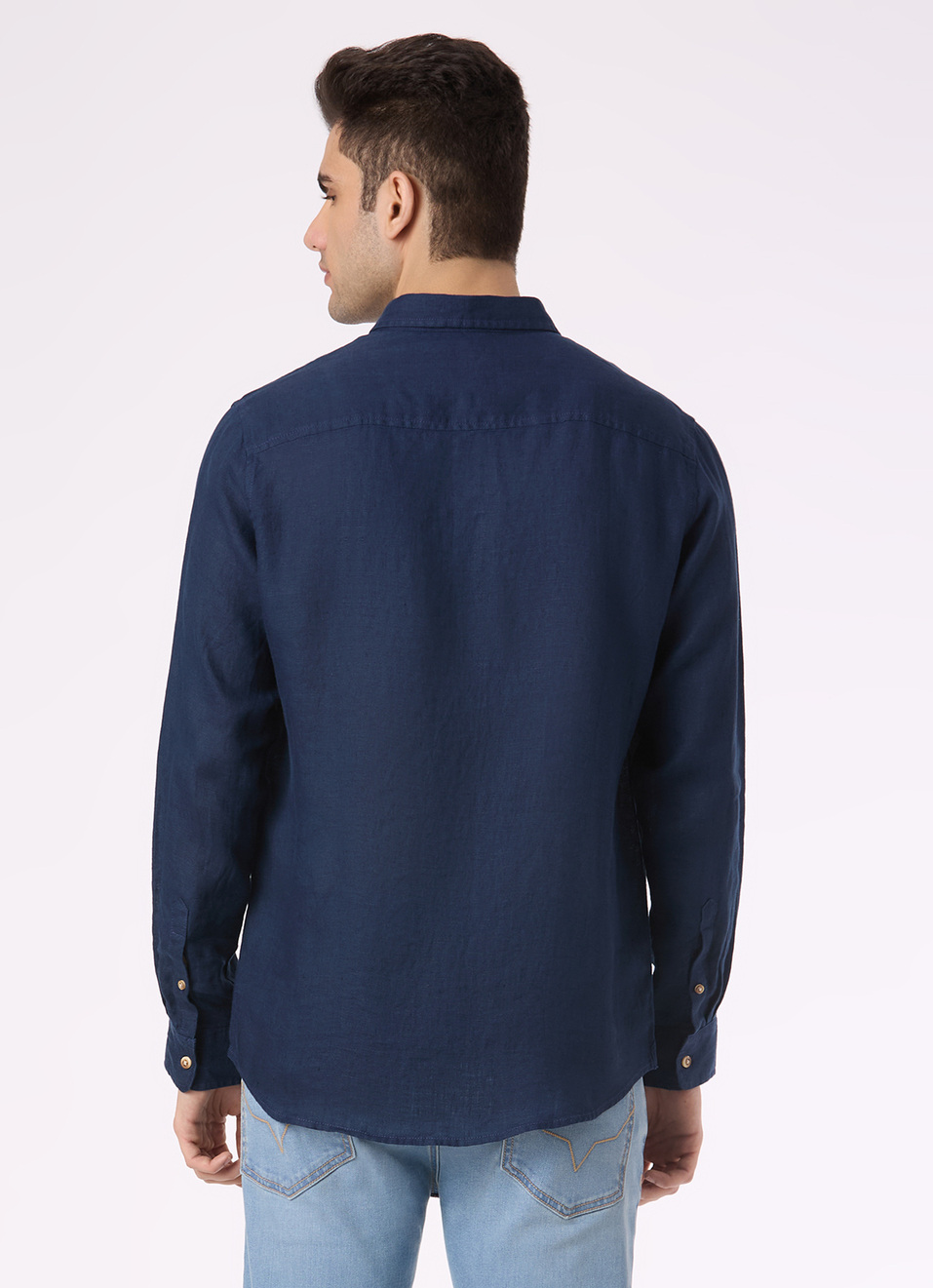 Men Blue Pure Linen Full Sleeve Shirt, , large image number 2