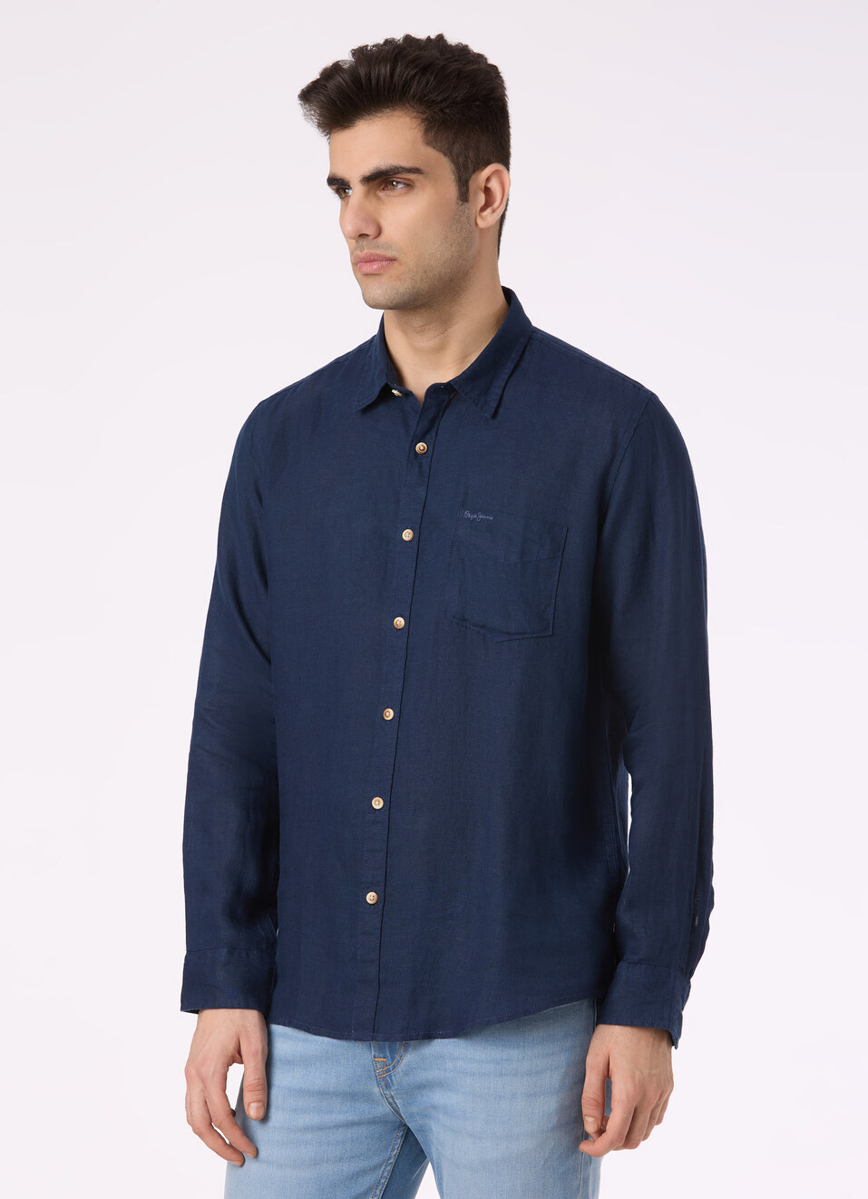 Men Blue Pure Linen Full Sleeve Shirt, , large image number 3