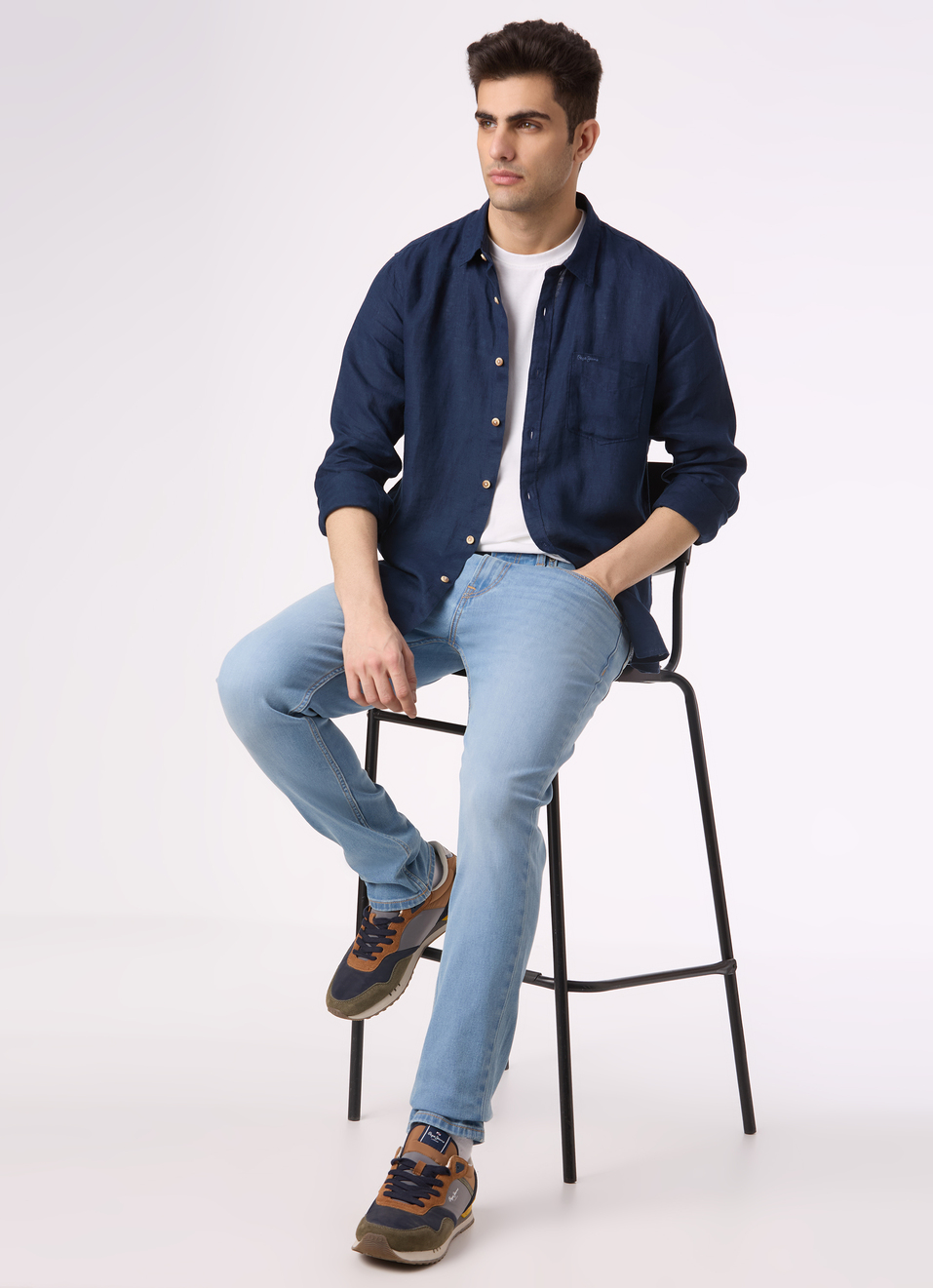 Men Blue Pure Linen Full Sleeve Shirt, , large image number 5