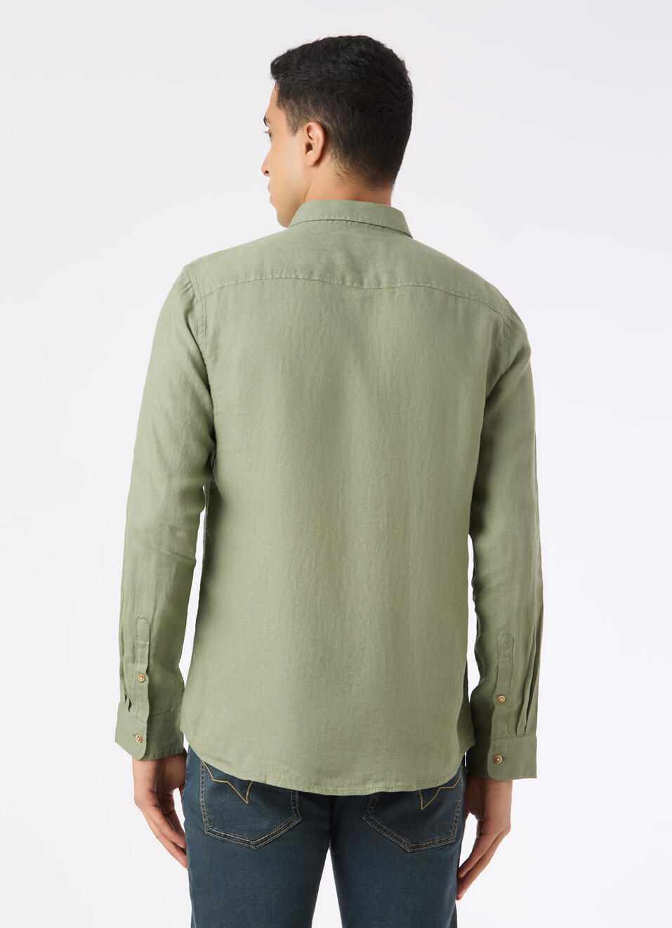 Men Sage Green Pure Linen Full Sleeve Shirt, , large image number 2