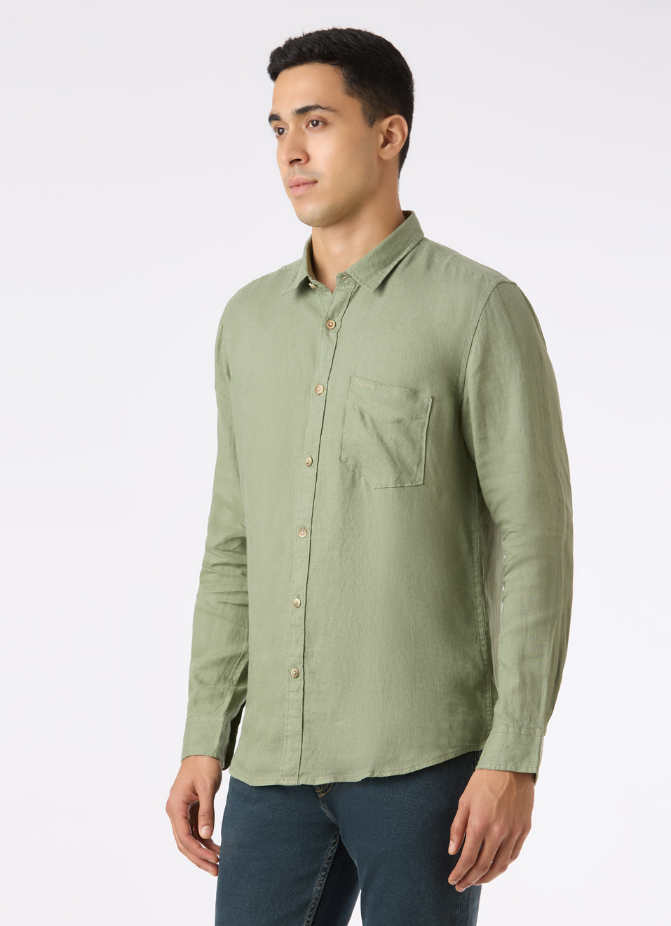 Men Sage Green Pure Linen Full Sleeve Shirt, , large image number 3