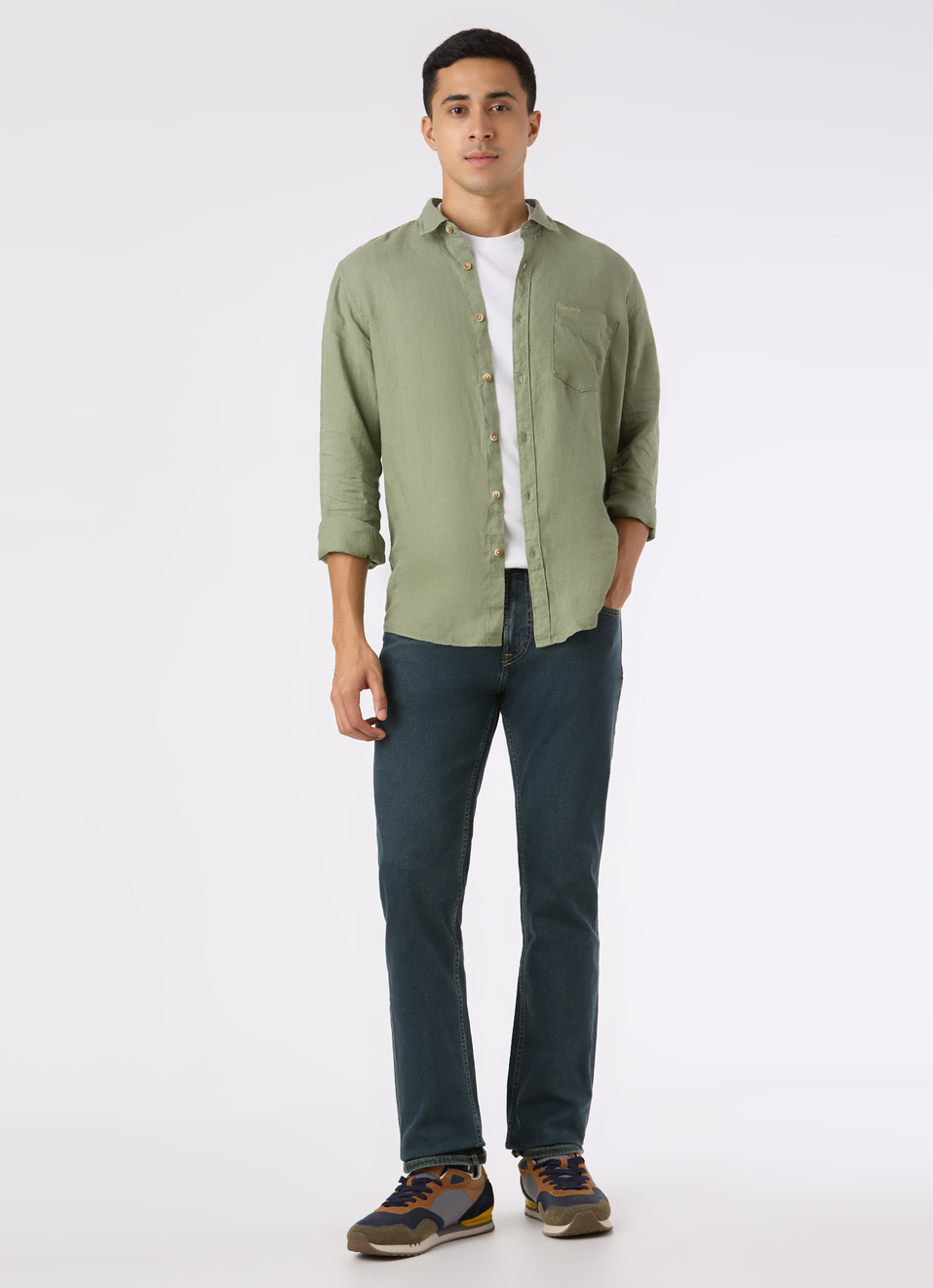 Men Sage Green Pure Linen Full Sleeve Shirt, , large image number 5