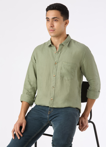 Men Sage Green Pure Linen Full Sleeve Shirt