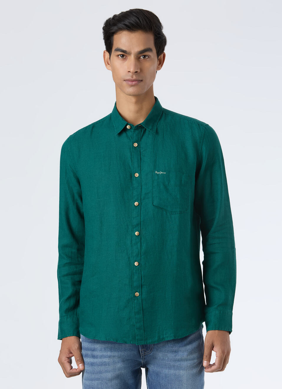 Men Green Pure Linen Full Sleeve Shirt, , large image number 1