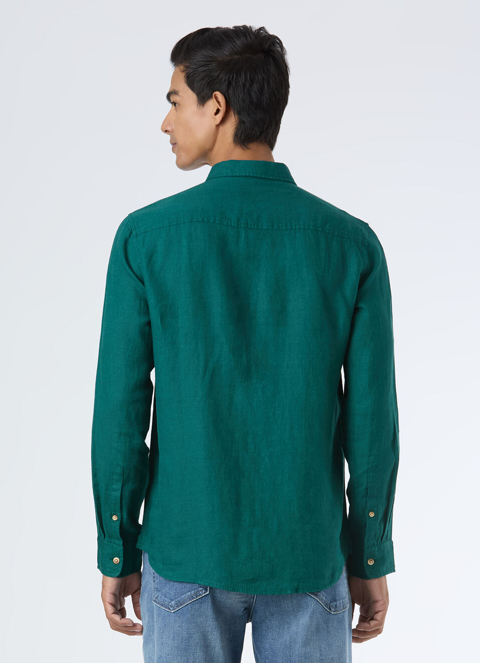 Men Green Pure Linen Full Sleeve Shirt, , large image number 2