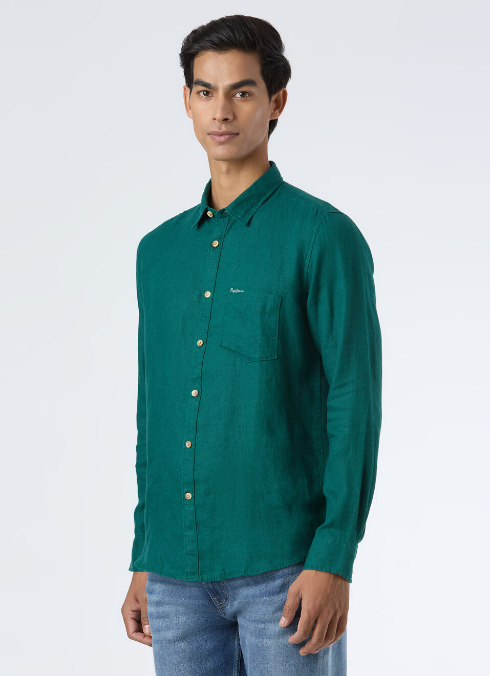 Men Green Pure Linen Full Sleeve Shirt, , large image number 3