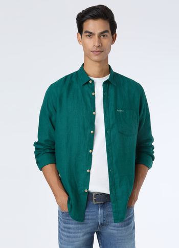 Men Green Pure Linen Full Sleeve Shirt