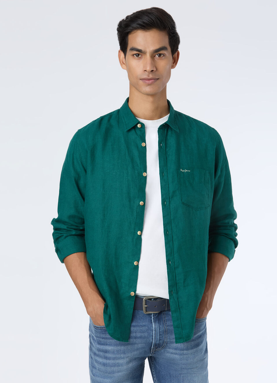 Men Green Pure Linen Full Sleeve Shirt, , large image number 0