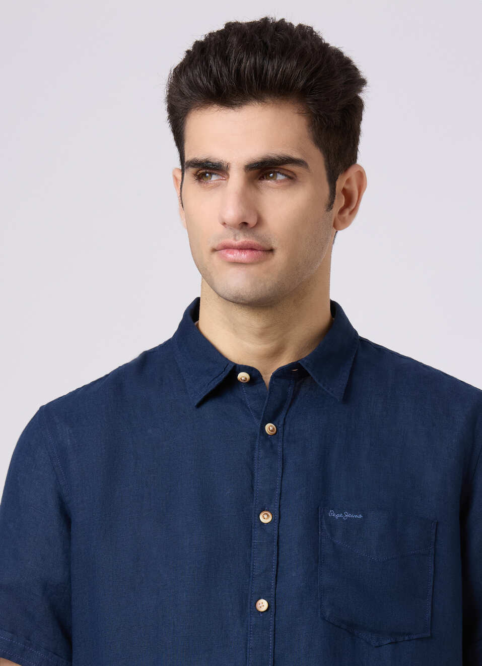 Men Blue Short Sleeve Linen Shirt, , large image number 4