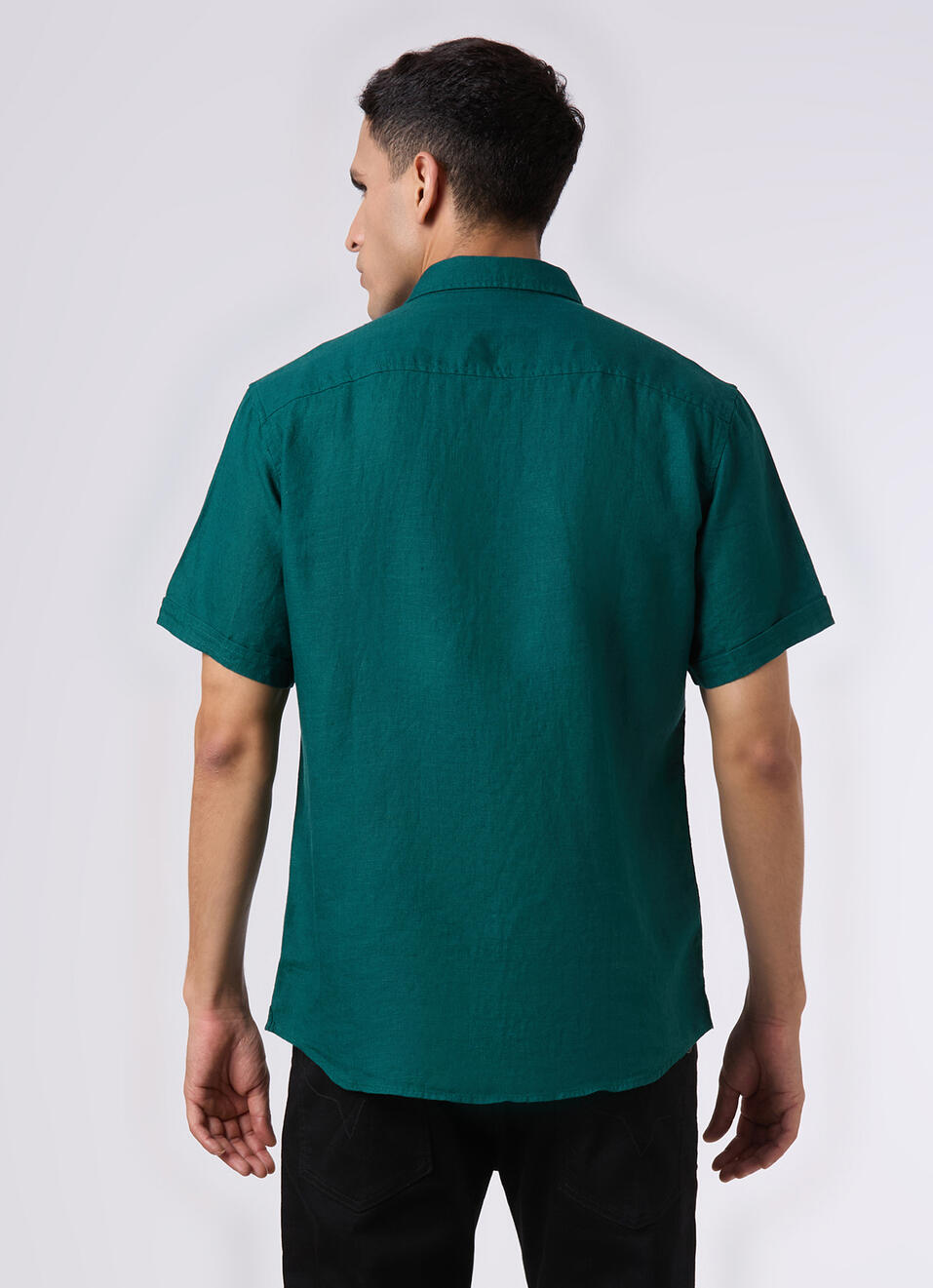 Men Green Short Sleeve Linen Shirt, , large image number 2